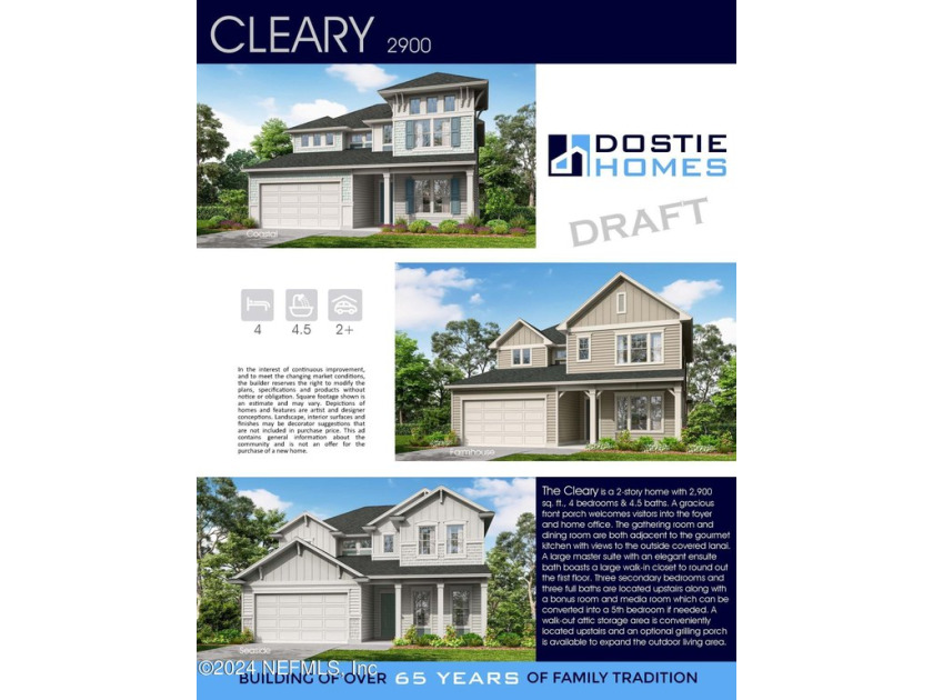 The Dostie Homes Cleary is a spacious 2,900 sq. ft., 2-story - Beach Home for sale in Ponte Vedra, Florida on Beachhouse.com