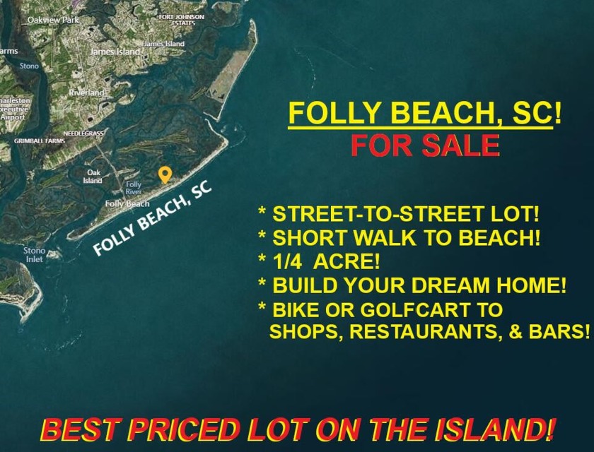 FULL-  STREET-TO-STREET LOT, ON FOLLY BEACH!!****  WALK TO THE - Beach Lot for sale in Folly Beach, South Carolina on Beachhouse.com
