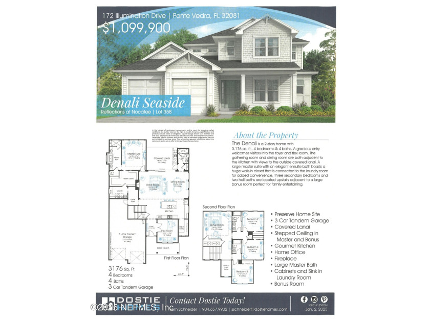 The Denali is a 3,166 sq/ft., 2 story home with 4 bedrooms & 3.5 - Beach Home for sale in Ponte Vedra, Florida on Beachhouse.com