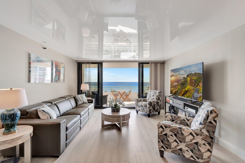 OCEAN VIEWS FOREVER.  TWO BALCONIES.  THE LIVING ROOM, KITCHEN - Beach Condo for sale in Highland Beach, Florida on Beachhouse.com