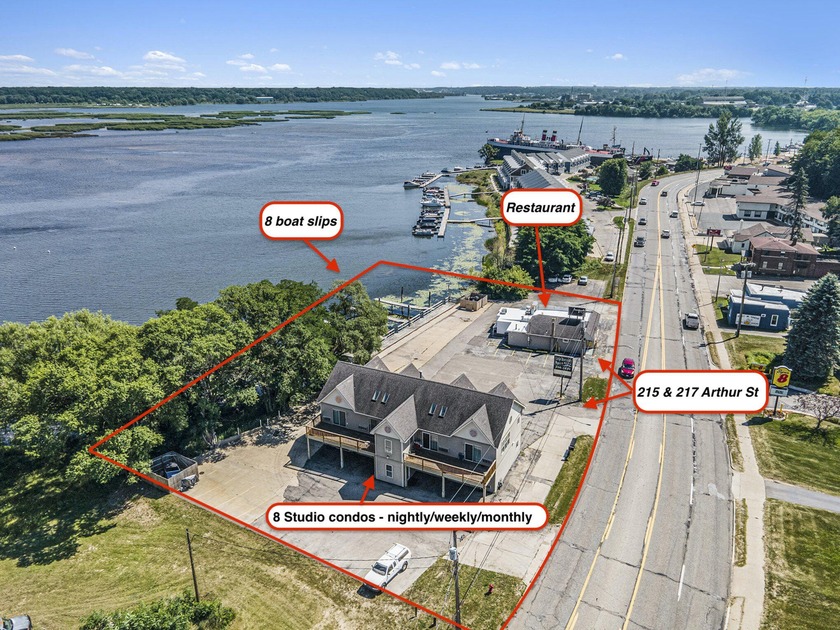 Water frontage and Highway frontage - Little Riverside Motel & - Beach Commercial for sale in Manistee, Michigan on Beachhouse.com