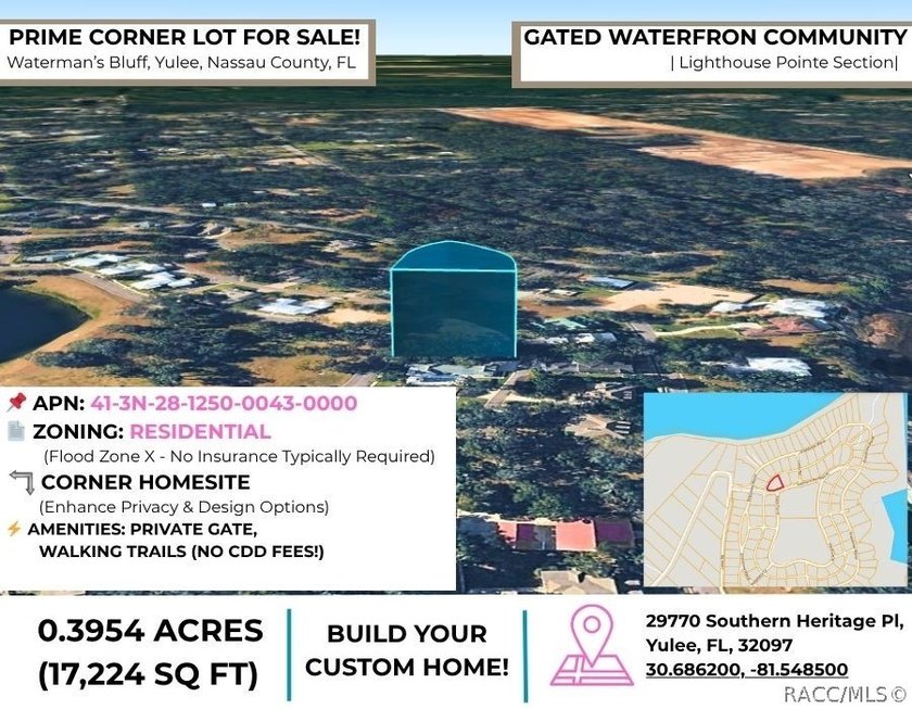 Build your custom home on this 0.40+/- acre Corner vacant lot - Beach Lot for sale in Yulee, Florida on Beachhouse.com