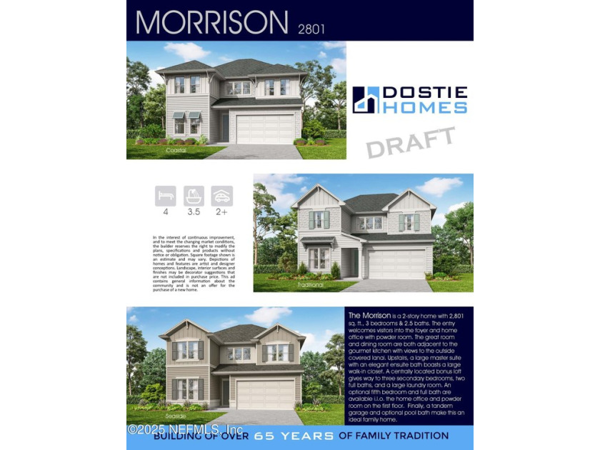 This Morrison Plan is a 2 story home with 2,801 square feet, 4 - Beach Home for sale in Ponte Vedra, Florida on Beachhouse.com