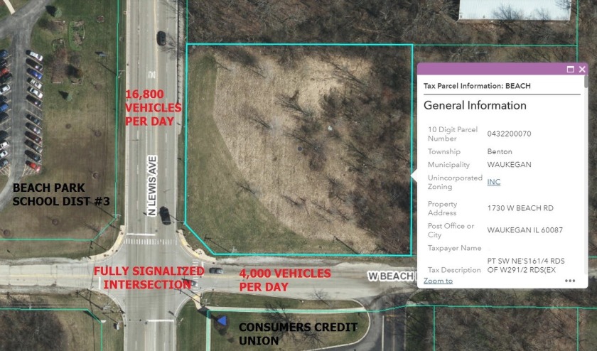 SIGNALIZED 1.41 ACRE NORTHEAST CORNER OF HEAVILY TRAVELED LEWIS - Beach Lot for sale in Waukegan, Illinois on Beachhouse.com